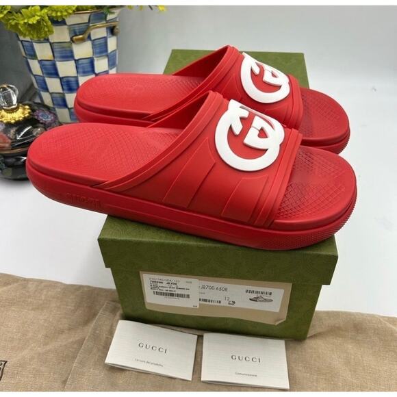 Men\'s Gucci interlocking G rubber Pool slides size 12 made in Italy main image 4